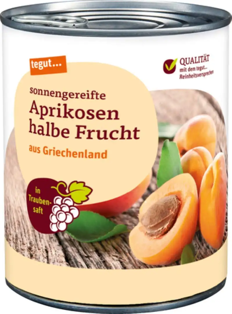tegut... sonnengereifte Aprikosen halbe Frucht - in Traubensaft eingelegt, 1 x 850 g