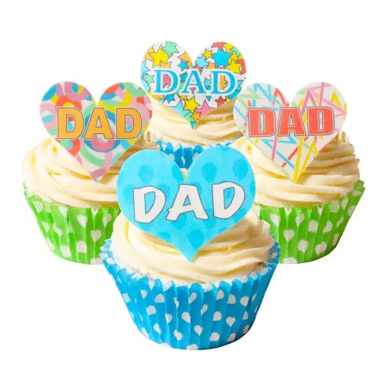 12 Gemischte herzförmige, essbare “Dad” Kuchendekorationen / 12 Mixed Dad Heart Shaped Edible Cake Decorations