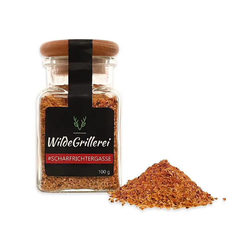 Wildegrillerei Scharfrichtergasse Spicy Gewürzmischung scharfe Gewürze im Glas für das perfekte BBQ aus der Uckermark 100g
