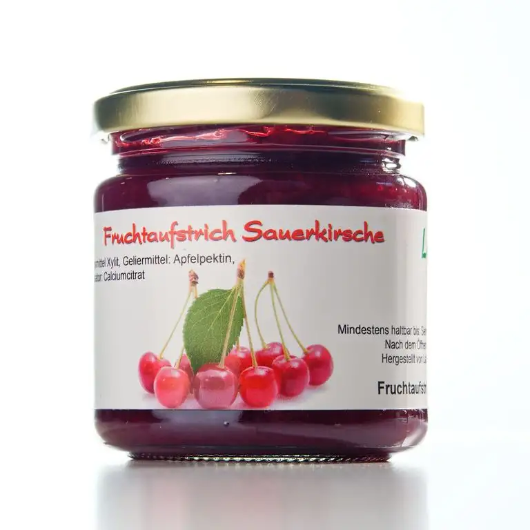 Xylit Fruchtaufstrich"Sauerkirsche" ohne Zuckerzusatz, nur mit Xylit gesüßt, 70% Fruchtanteil (mehr als Marmeladen), Low Carb, 200 g