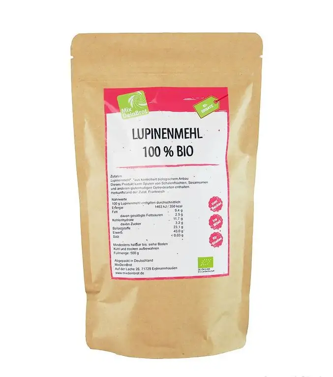 Bio-Süßlupinenmehl von MixDeinBrot, pflanzliches Eiweiß, vegan, mit drei Rezeptideen, Lupinenmehl Inhalt: 1000 g
