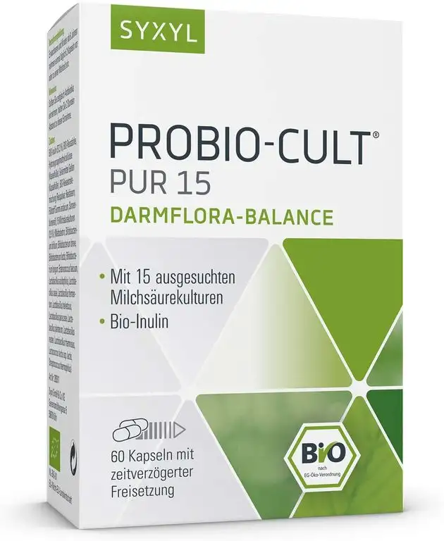 SYXYL ProBio-Cult Pur 15 / Bio Synbiotikum mit 15 Milchsäurebakterien & Inulin in Bio-Qualität, 60 Kapseln