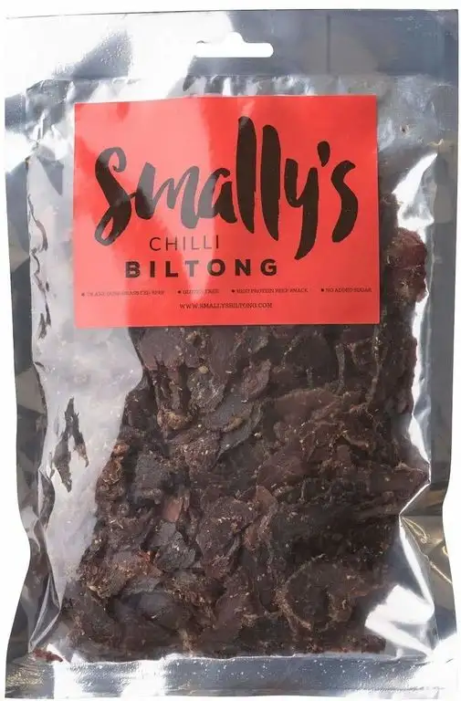 Smally‘s Biltong: Chili-Geschmack, proteinreicher Rindfleischsnack – verzehrfertig, glutenfrei, 250 g