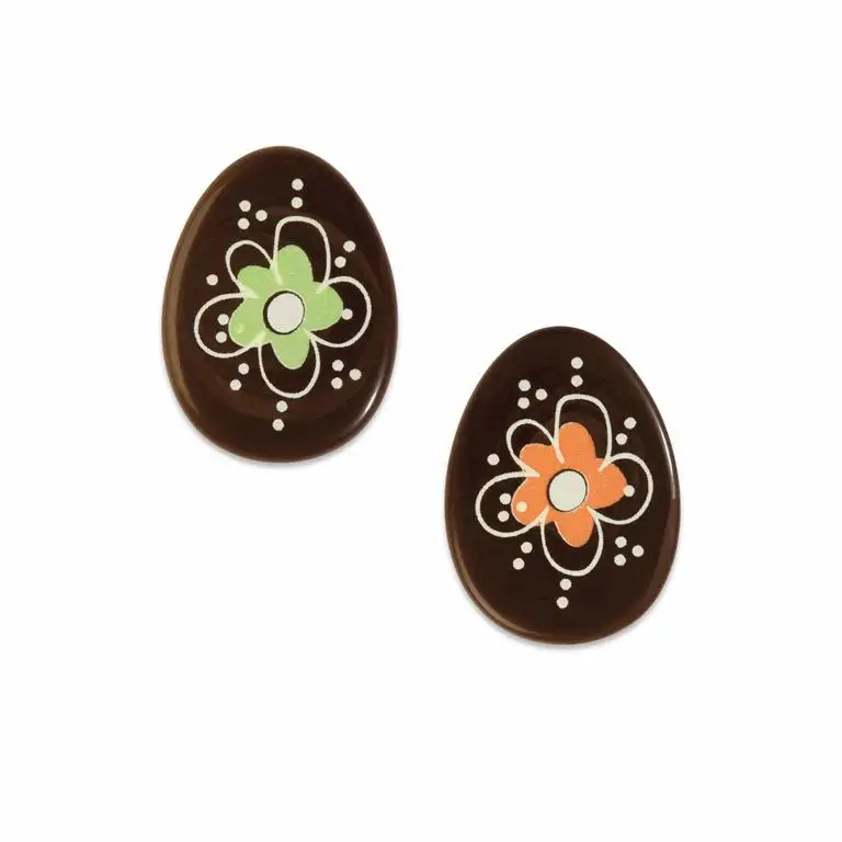 70 Tortenaufleger Ostereier, flach | aus dunkler Schokolade | mit Blumendesign | Ostern | Tortendeko