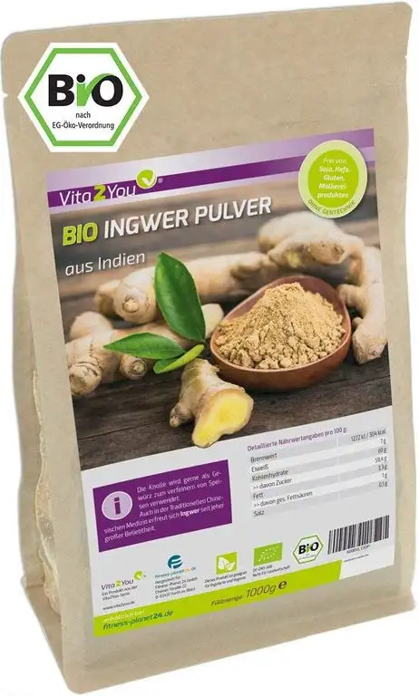 Bio Ingwer Pulver 1 kg im Zippbeutel - 100% Naturbelassen - Ökologischer Anbau - Glutenfrei - Ingwerpulver - Premium Qualität