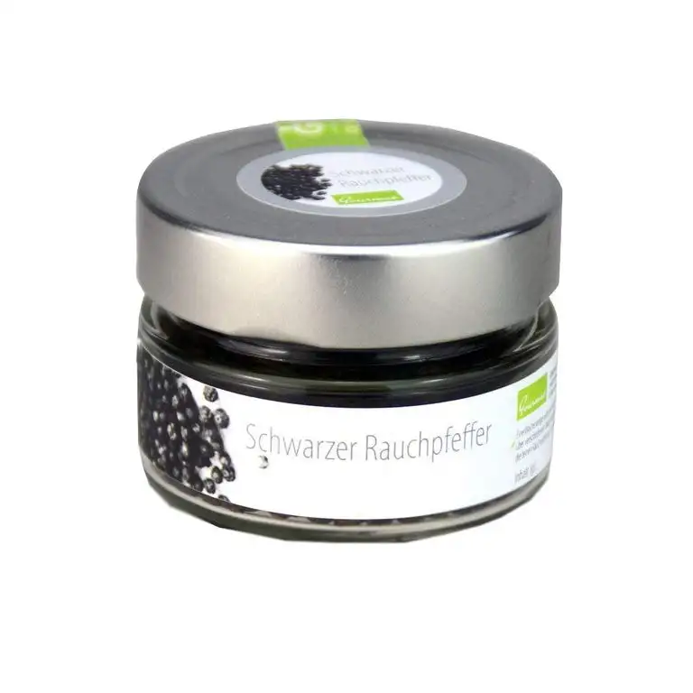 Schwarzer Malabar Rauchpfeffer, Pfeffer mit Buchenholz kalt geräuchert, aus kontrolliert biologischem Anbau, 60g