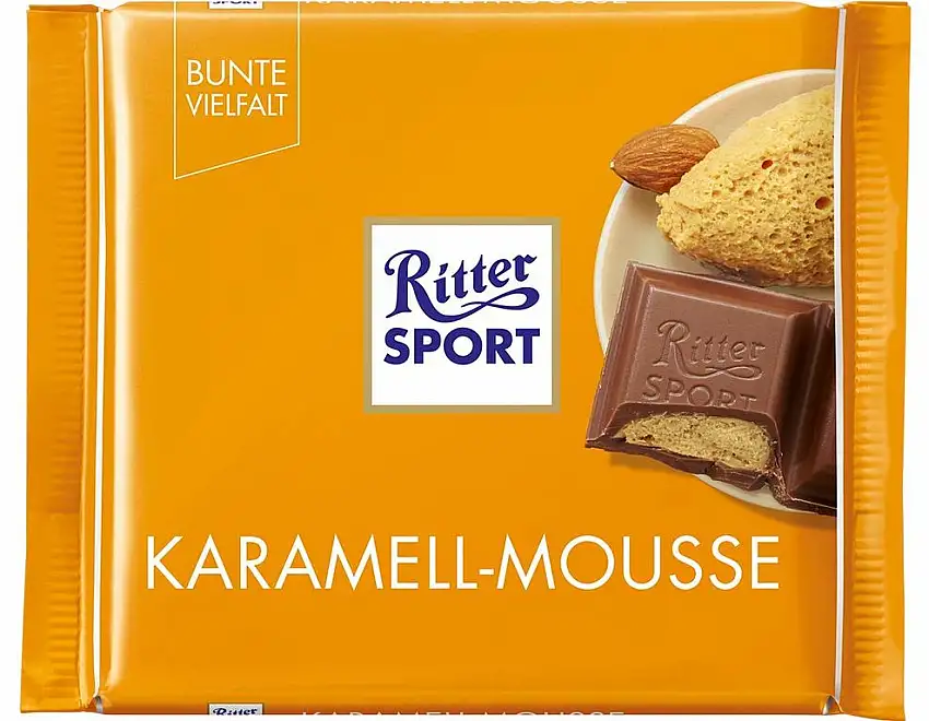 Ritter Sport Karamell-Mousse, Tafel Schokolade mit Karamell-Creme und gesalzenen Mandelstückchen (gefüllte Vollmilchschokolade Menge, 100 g