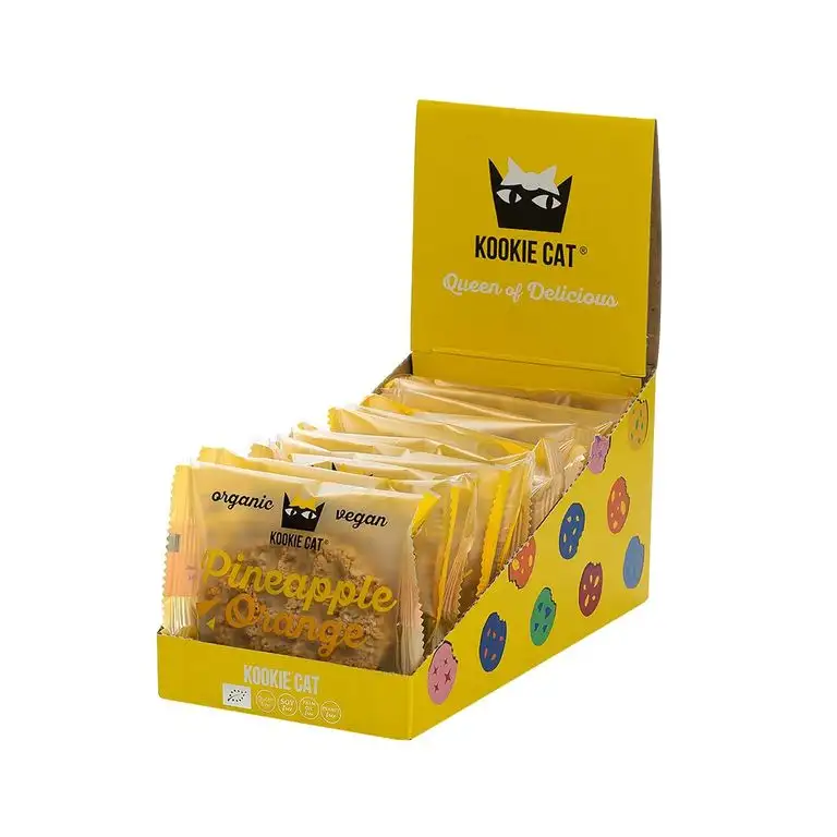 Kookie Cat Pineapple & Orange - Individually Wrapped Vegan Cookies, Gluten Free, Soy Free, Bio and Organic, Cashew & Oat, 12 X 50gr Multipack