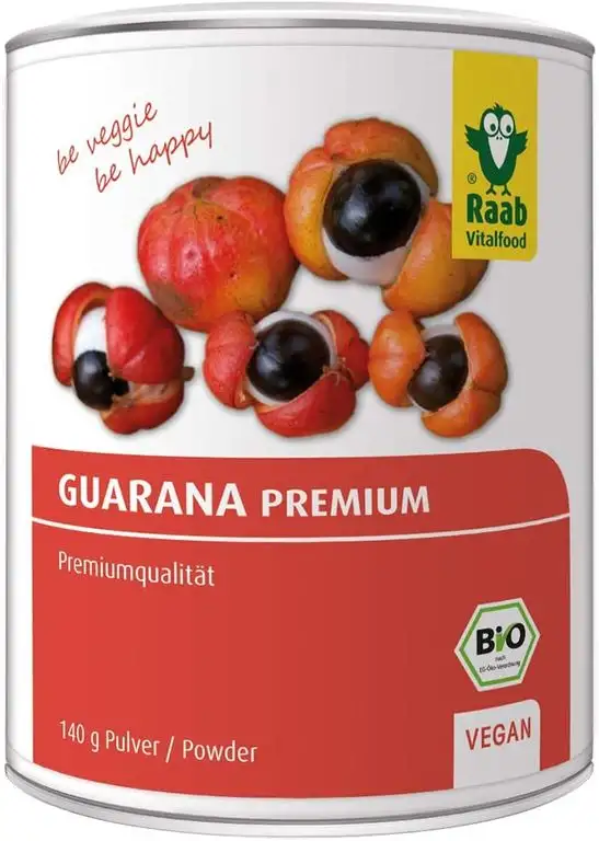 Raab Vitalfood Bio Guarana-Pulver Premium Qualität aus 100 % Guarana-Samen aus Brasilien, vegan, ohne Zusätze, glutenfrei, natürliches Koffein, 140 g