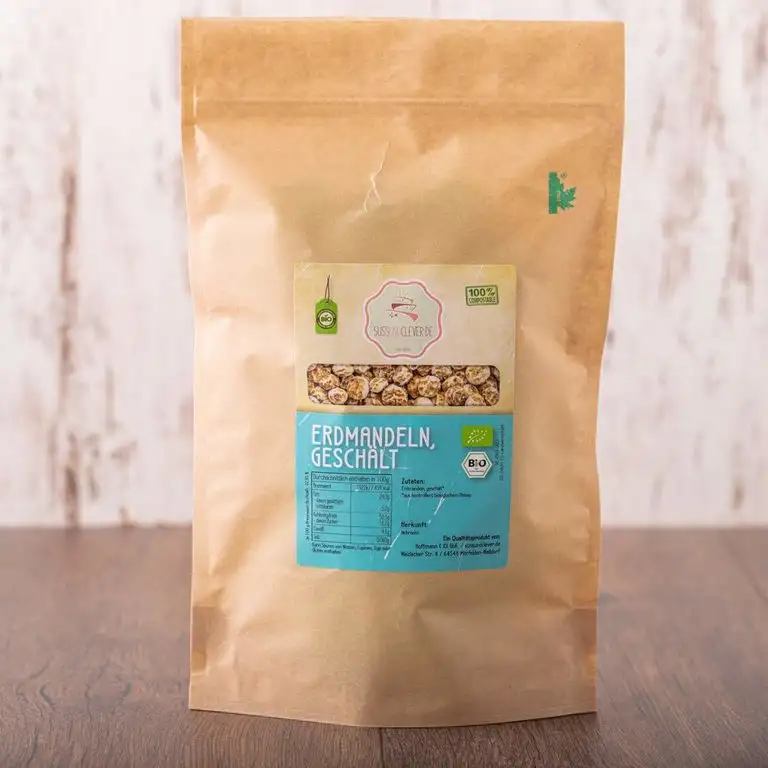 süssundclever.de® Bio Erdmandeln, geschält | 500 g | Premium Qualität | 100% naturbelassen | plastikfrei und ökologisch-nachhaltig abgepackt | ganze Erdmandeln