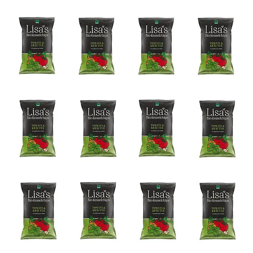 Lisa's Bio-Kesselchips - Kartoffelchips Tomate & Kräuter - 125 g - 12er Pack