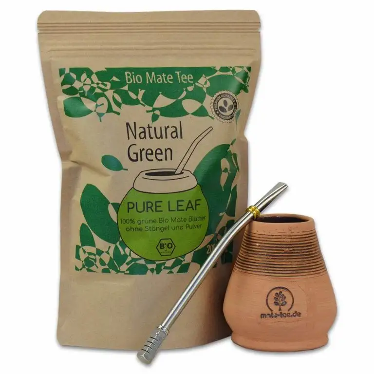 Starterset Delicatino Premium Mate Tee Natural Green 200g + Mate Keramik Delicatino + Bombilla Hexagonal 17cm