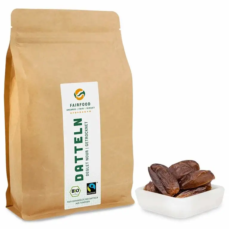 1000g Bio Fairtrade getrocknete Datteln: Deglet Nour | Natürliche Qualität | Getrocknet & Entsteint aus Kooperative in Tunesien | Fair gehandelte Datteln | Ungeschwefelt und Ungezuckert