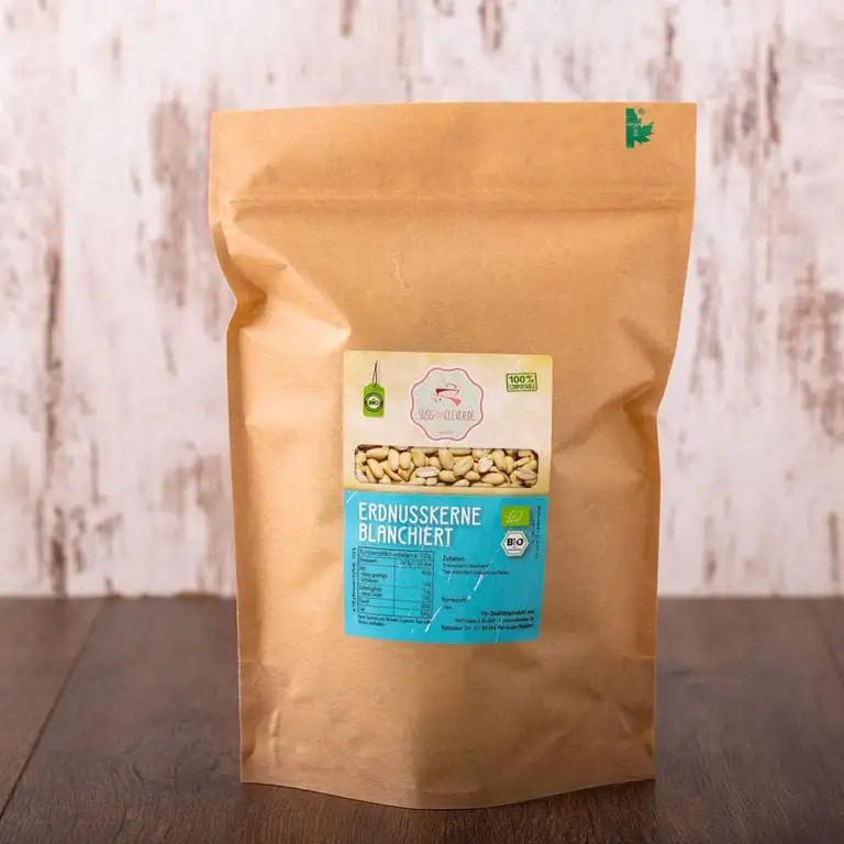 süssundclever.de® Bio Erdnusskerne, blanchiert | 1 kg | Rohkost | 100% naturbelassen und unbehandelt | plastikfrei und ökologisch-nachhaltig abgepackt (1000)