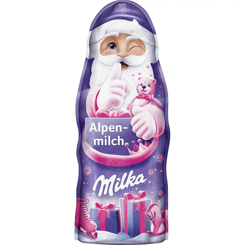 Milka Mein Lieblings-Weihnachtsmann 1 x 90g, Alpenmilch Schokolade, Zwei zufällige Designs