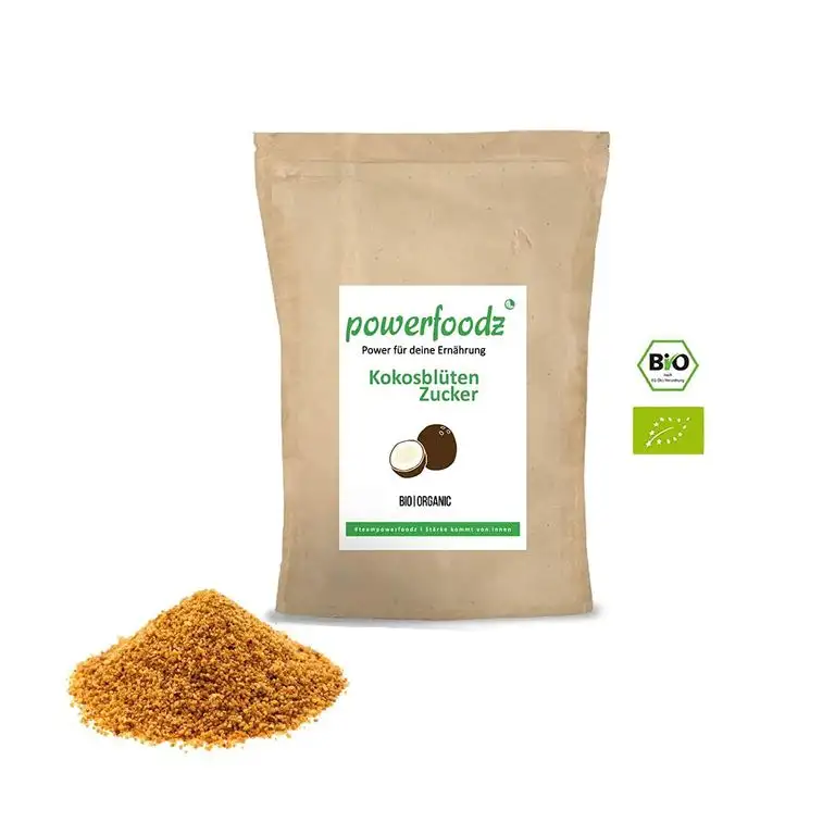Powerfoodz - Bio Kokosblütenzucker 1kg Reiner Kokos zucker aus Fairem Handel (Fair Trade) - 1000g Beutel