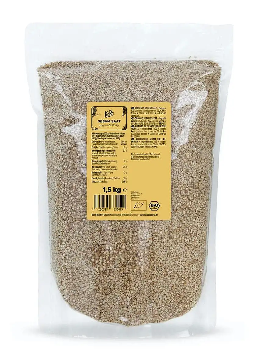 KoRo - Bio Sesam ungeschält 1,5kg - Hervorragend zu frischen Salaten und Bowls mit fein nussig-würzigem Geschmack