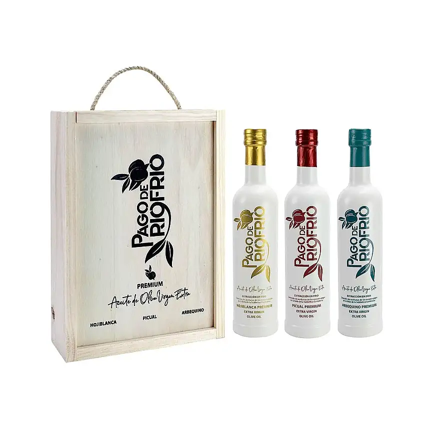 PAGO DE RIOFRIO sortenreines natives Olivenöl extra in Holzkiste 3er Pack à 500 ml.