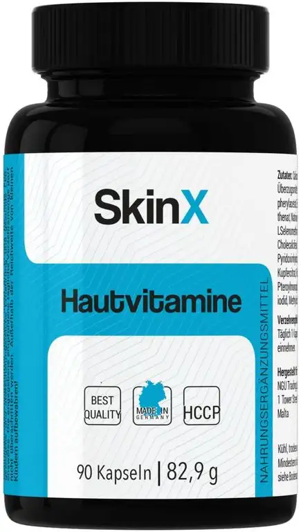 SkinX Haut-Vitamine, Zink Biotin Selen Vitamin A/B2 hochdosiert bio-verfügbar, 90 Haut-Kapseln für Männer und Frauen