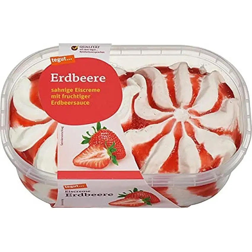 tegut... Erdbeer-Eiscreme, Fruchteis mit Erdbeersauce, 1 x 900 ml (Tiefgefroren)