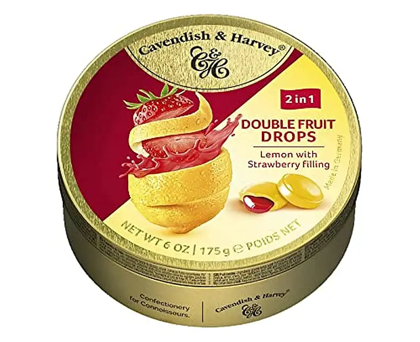 Cavendish & Harvey Double Fruit Drops Lemon with Strawberry Filling: Zitronen-Bonbons mit flüssiger Erdbeerfüllung (1 x 175g)