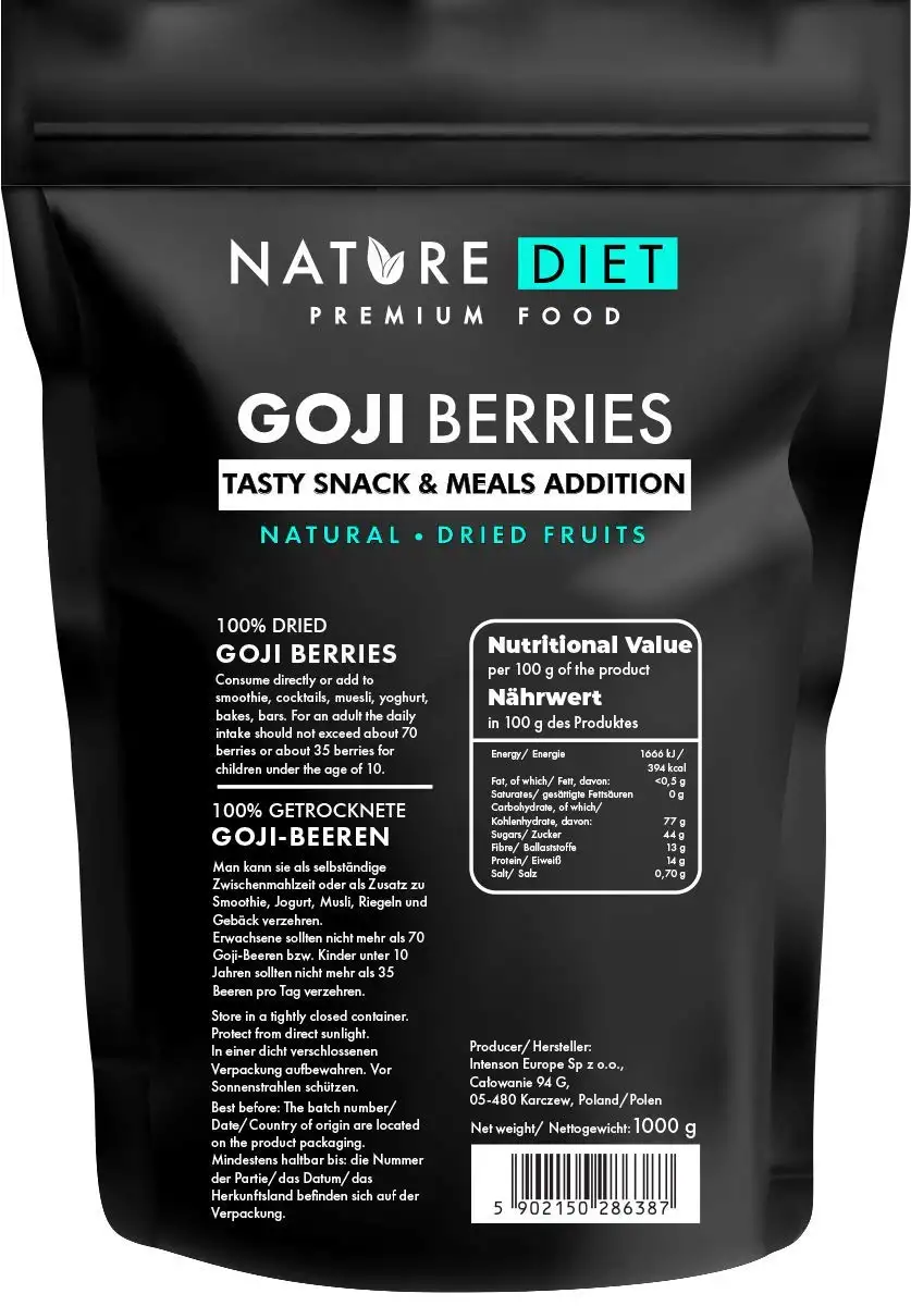 Nature Diet - Goji Beeren 1000 g | Getrocknete Beeren | Gesunder Snack