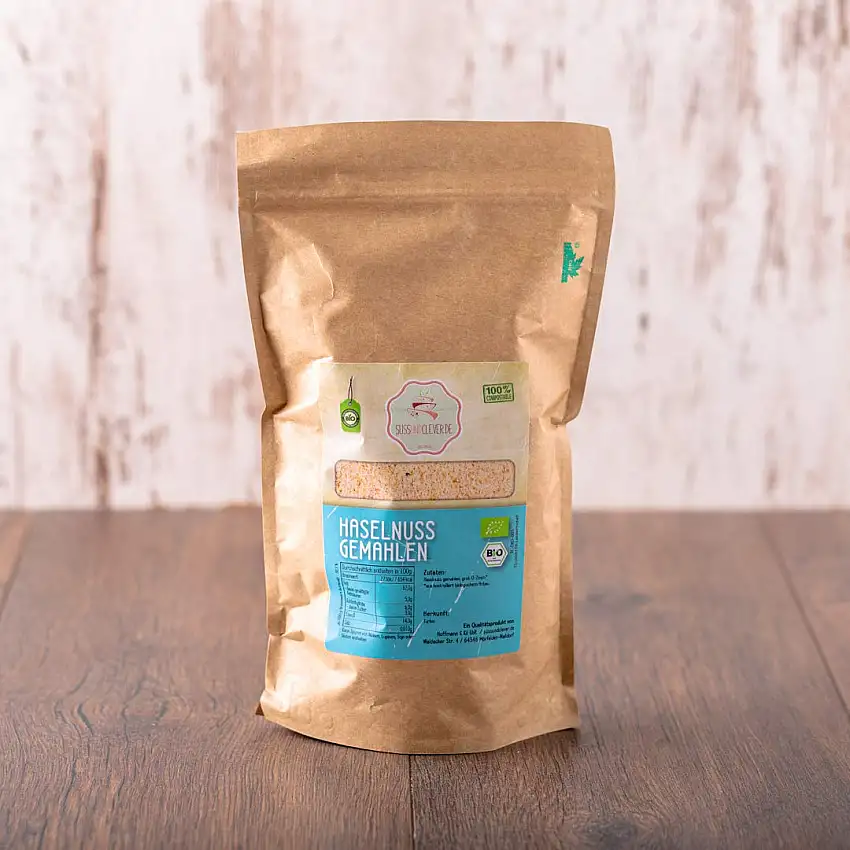 süssundclever.de® Bio Haselnussmehl | nicht entölt | unbehandelt | 1kg | in ökologisch-nachhaltiger Bio-Verpackung | gemahlene Haselnusskerne |