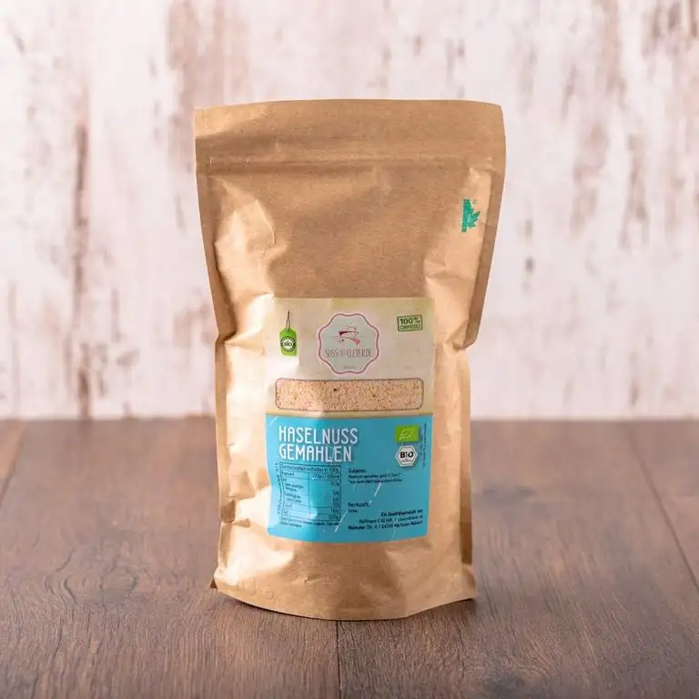 süssundclever.de® Bio Haselnussmehl | nicht entölt | unbehandelt | 500 g | in ökologisch-nachhaltiger Bio-Verpackung | gemahlene Haselnusskerne