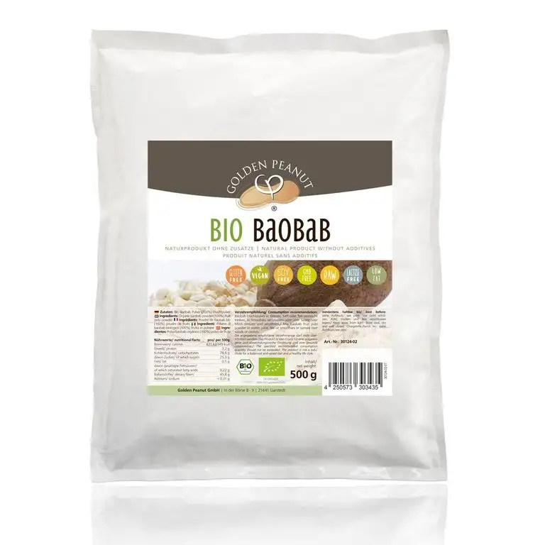 Bio Baobab 500 g Beutel Fruchtpulver 100% rein, ohne Zusätze, reich an Vitaminen, Rohkostqualität