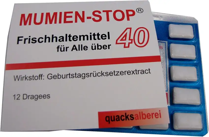 quacksalberei Witzige Kaugummis "MUMIEN-STOP 40" zum 40. Geburtstag