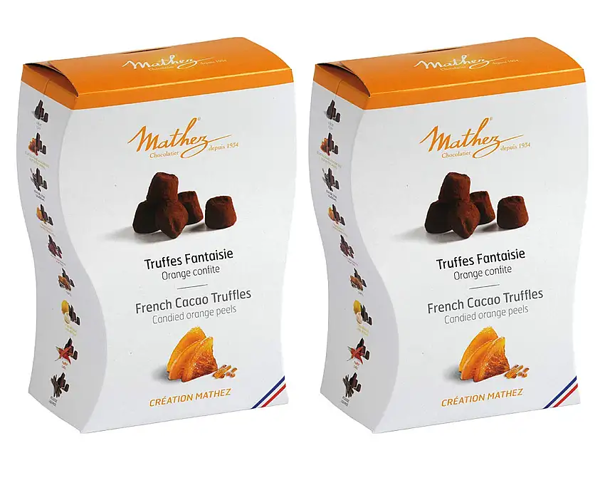 Mathez - 2er Set französische Schokoladentrüffel (Truffes Faintaise) mit kandierten Orangenschalen - 2 x 250 g