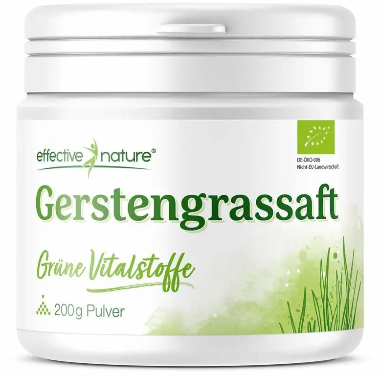 effective nature - Gerstengrassaft Pulver Bio - Rohkost - Reich an Eisen, Zink und Folsäure - Hochwertige Bio-Qualität aus den USA, 200 g
