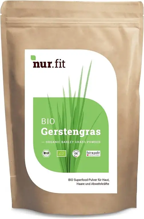 nur.fit by Nurafit BIO Gerstengras Pulver 500g - rein natürliches Pulver aus Gerstengras ohne Zusatzstoffe aus deutschem Anbau – Bio zertifiziertes Green-Smoothie-Pulver mit Vitaminen & Mineralstoffen