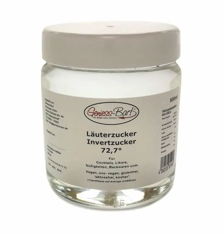 Läuterzucker 72,7 ° 0,5L Invertzucker Flüssigzucker Zucker Sirup Vegan Kosher