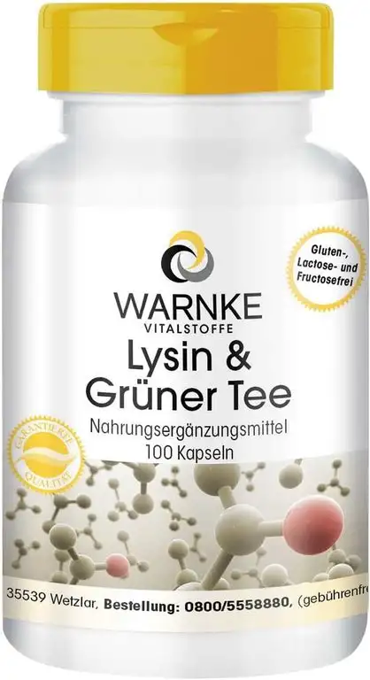 L-Lysin und Grüner Tee - 500mg Lysin & 200mg Grüner Tee-Extrakt pro Kapsel - vegan & hochdosiert - 100 Kapseln