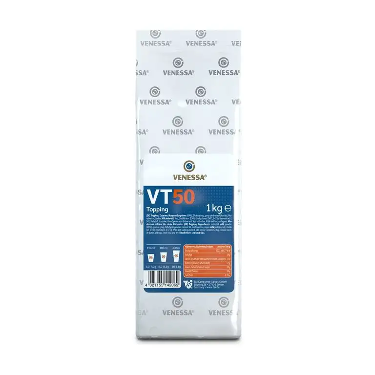 Venessa Topping VT 50, 1 kg, enthält 50% Magermilchpulver, Premium Topping für Kaffeevollautomaten, leicht löslich, feinporiger Schaum, Kaffeespezialitäten