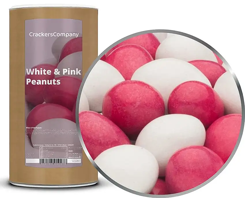 1 x 950g Erdnüsse in Vollmilchschokolade WEISS & PINK vegetarisch