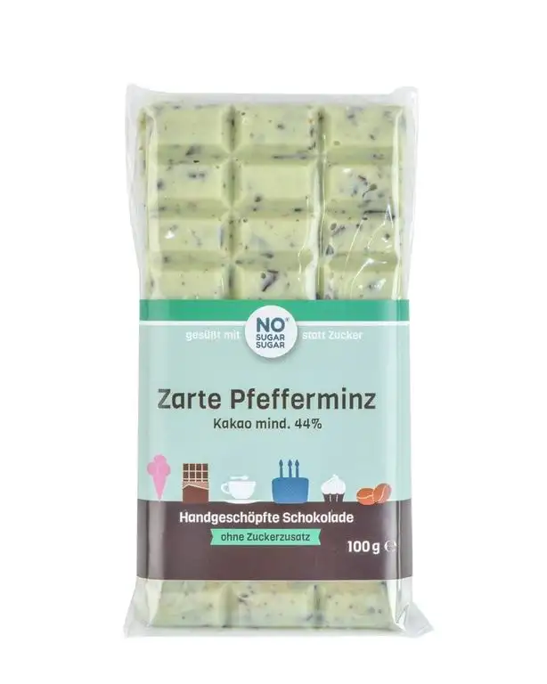NO SUGAR SUGAR | Zarte Pfefferminz Schokolade (100 g) vom Konditor, ohne Zuckerzusatz
