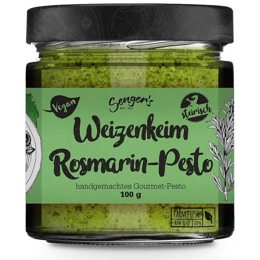 Sengers Veganes Weizenkeim-Pesto Rosmarin, Premium Pesto 100% Superfood aus Österreich. 100g