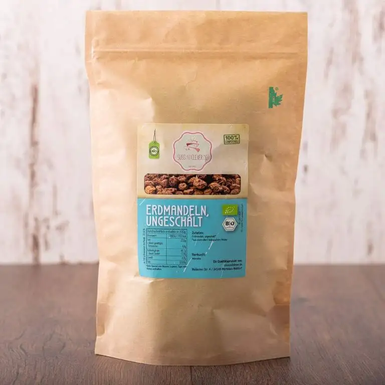 süssundclever.de® Bio Erdmandeln, ungeschält | 1 kg | Premium Qualität | 100% naturbelassen | plastikfrei und ökologisch-nachhaltig abgepackt | ganze Erdmandeln