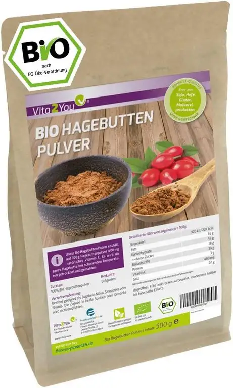 Hagebuttenpulver Bio 500g - Rosa Canina - 100% Ökologischer EU Anbau - Rohkost-Qualität - Vitamin C - ganze Hagebutten gemahlen - kontrollierte Premium Qualität