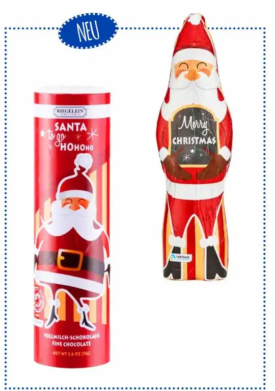Weihnachtsmann aus Vollmilch - Schokolade SANTA TO GO - HOHOHO (75 Gramm / 21 cm) IN WEIHNACHTLICHER GESCHENKBOX