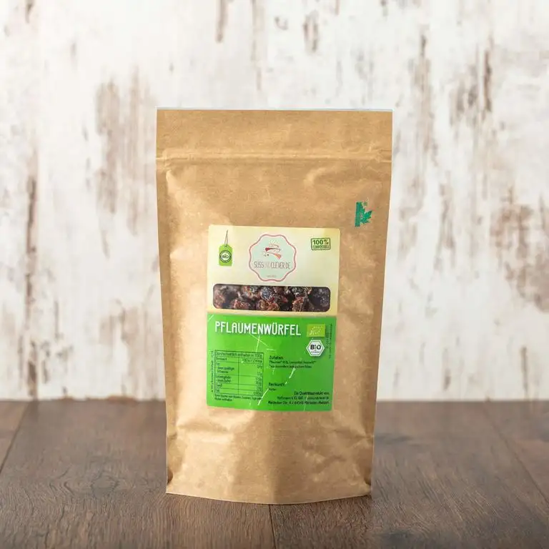 süssundclever.de® Bio Pflaumenwürfel | 1 kg | Pflaumen gehackt | hochwertiges Naturprodukt | plastikfrei und ökologisch-nachhaltig abgepackt