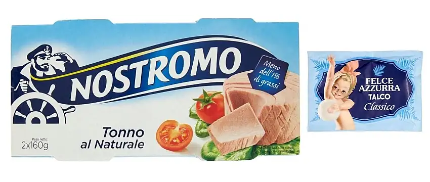 10er-Pack Nostromo Thunfisch Tonno al Naturale,Natürlicher Thunfisch,2x160g Dose + 1er-Pack Kostenlos Felce Azzurra Talkumpuder, 100g-Beutel