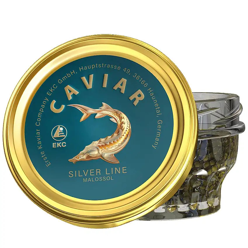 Schwarzer Störkaviar 100 g Silver Line, Malossol Fischkaviar, Schwarzer Kaviar, Sibirische Stör Beluga