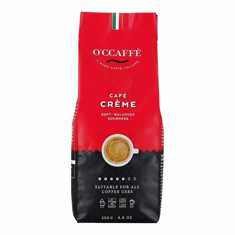 O'CCAFFÈ – Café Crème | 250 gr ganze Kaffeebohnen | säurearmer, aromatischer Kaffee Crema | extra langsame Trommelröstung aus italienischem Familienbetrieb