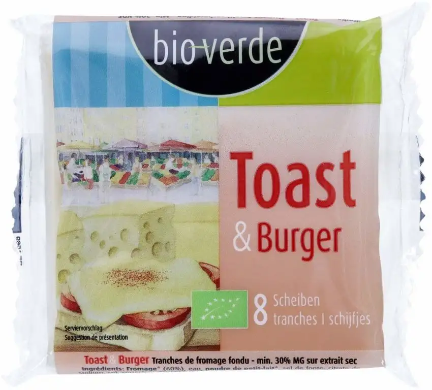bio-verde Bio Toast & Burger Schmelzkäsescheiben 150 g 30% Fett i.Tr. 8 Scheiben (6 x 150 gr)