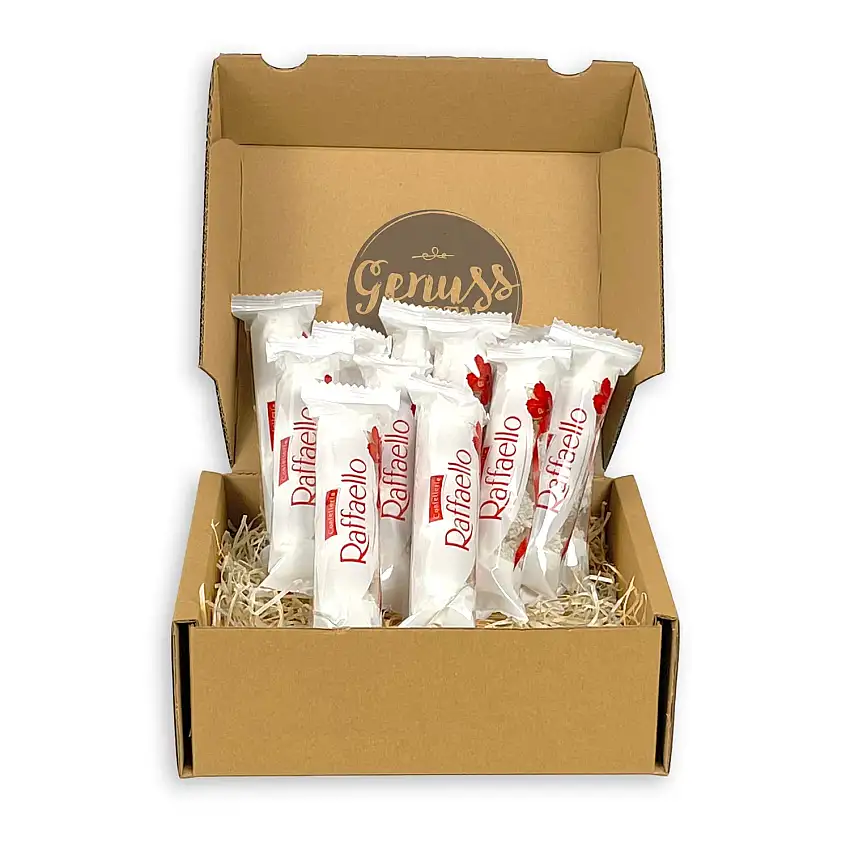 Genussleben Box mit Ferrero Raffaello 480g, Praline mit weißer Milchcreme 48 Stück, Mandeln und Kokos, Süßigkeiten in Großpackung