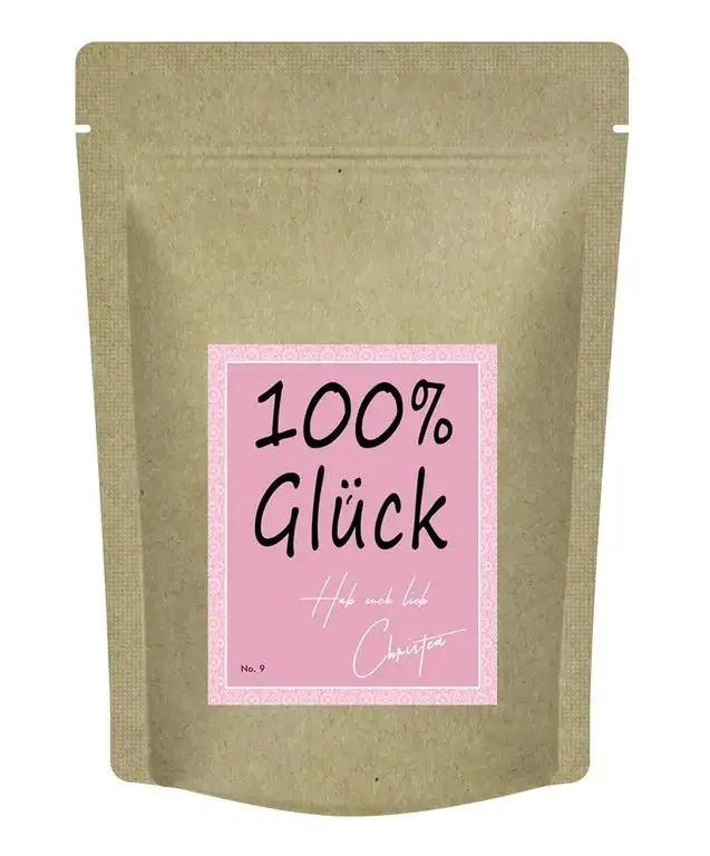 100% Glück - Glück für den Menschen der es verdient, dem Du Gutes wünscht - von Christea - 70 g Früchtetee praktisch verpackt im Zip-Beutel