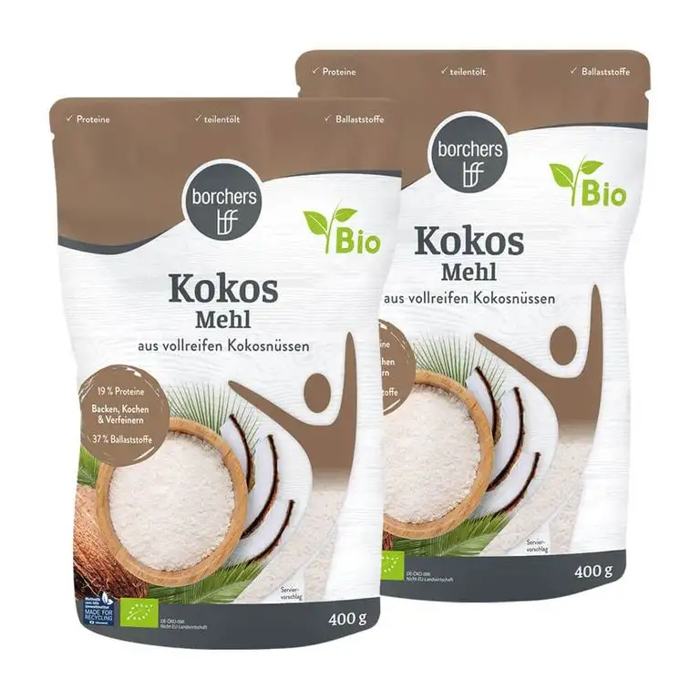 2 x borchers Bio Premium Kokosmehl,zum Kochen und Backen, Ballaststoffreich, Proteinquelle, Weizenfrei, Entölt, Vegan 400 g (2 x 400 g)